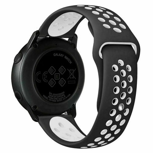 Silicone Sport Strap, black/white, on a watch, 3/4 rear view
