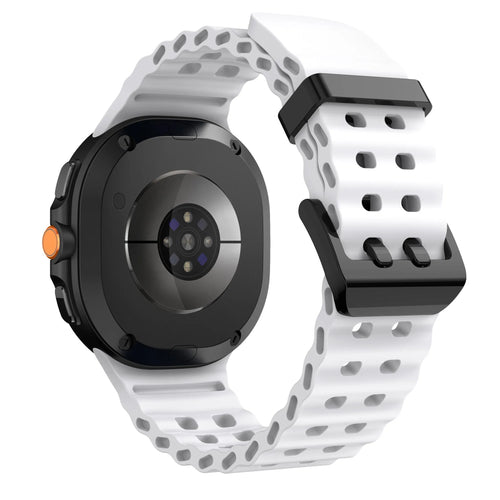 Silicone Ocean Strap, white, on a watch, 3/4 rear view