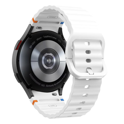 Wave Silicone Strap, white, on a watch, 3/4 rear view