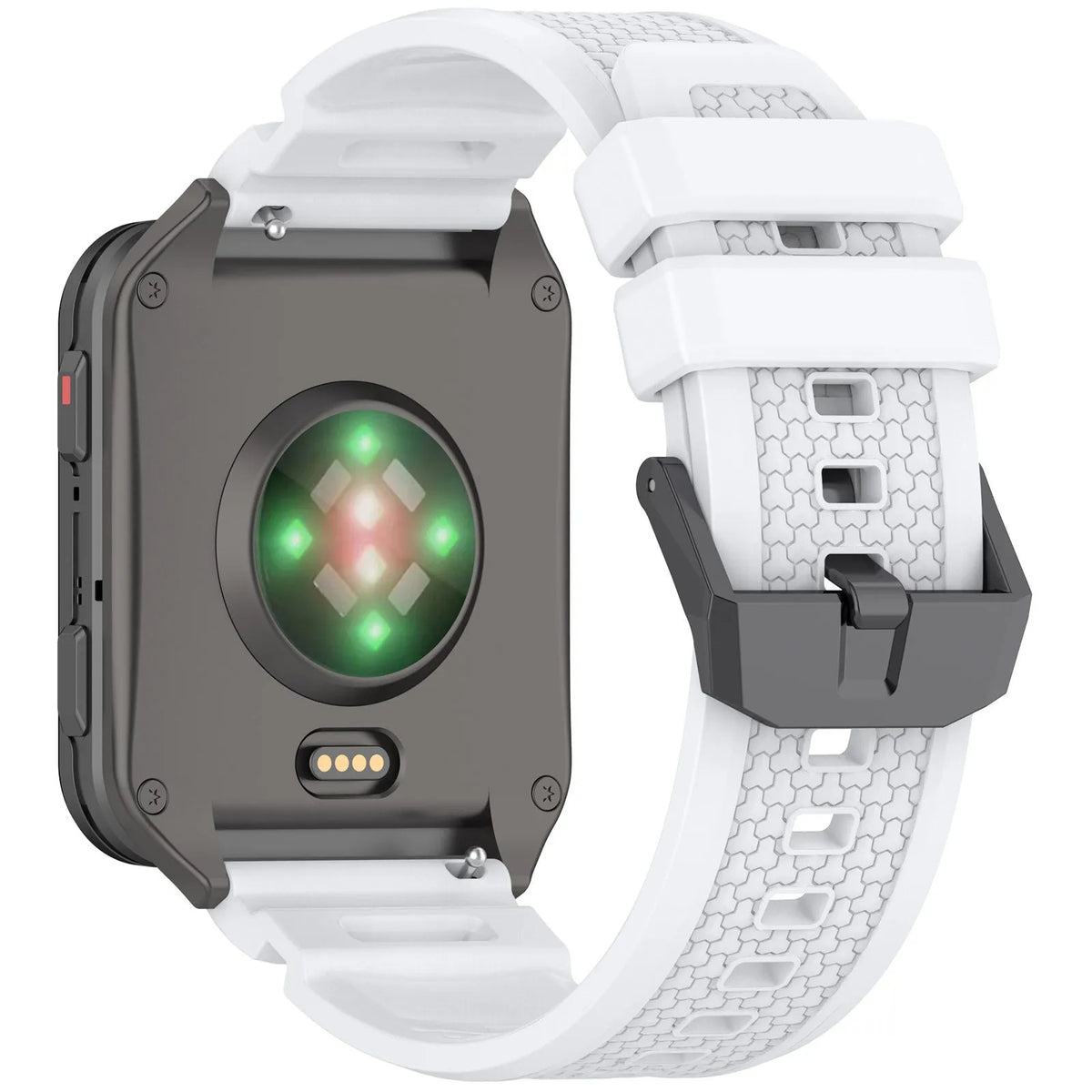 Silicone Strap, white, on a watch, 3/4 rear view