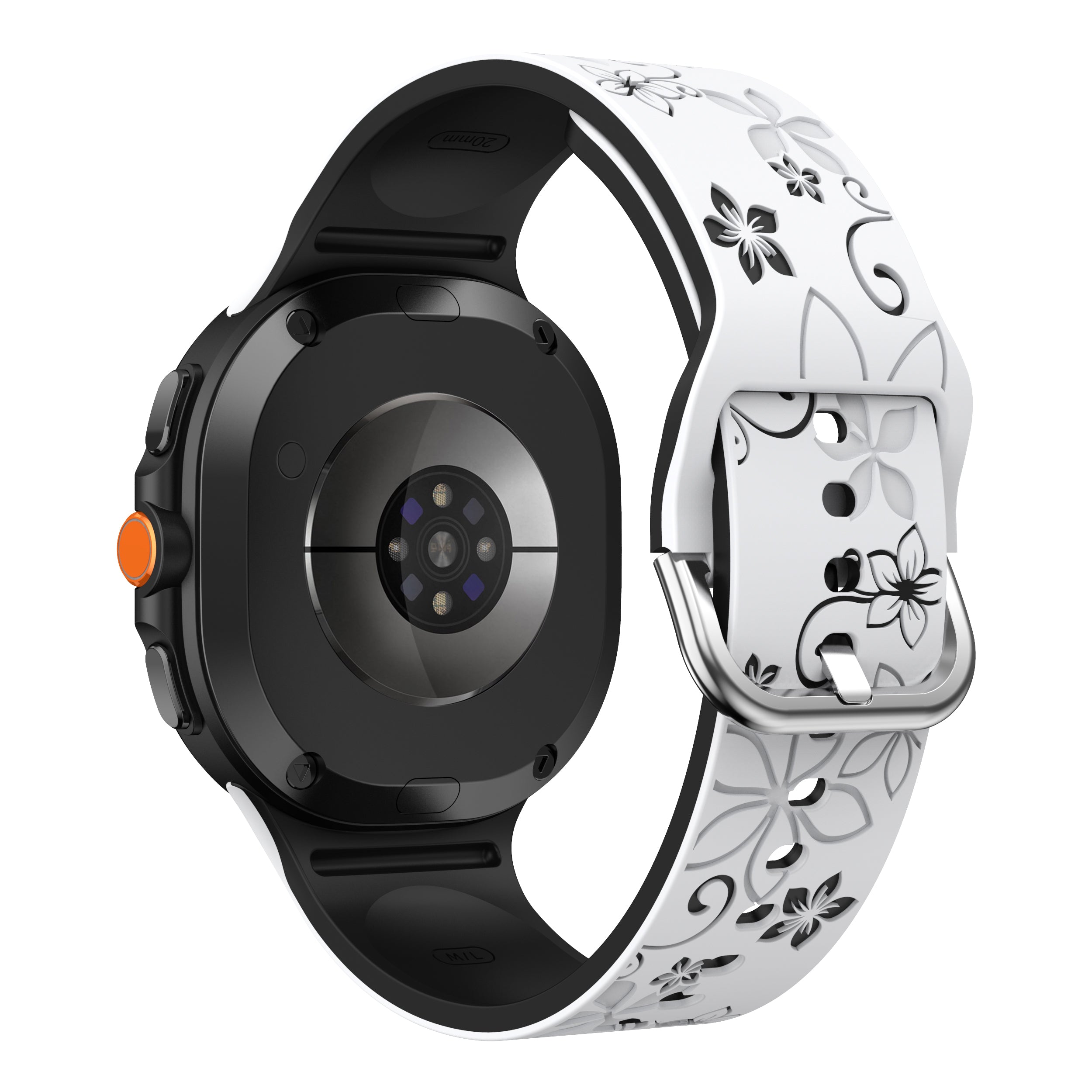 Samsung Galaxy Watch 8 Classic Flower Silicone Strap (White/Black)