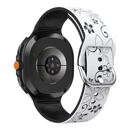 Samsung Galaxy Watch 8 - 44mm Flower Silicone Strap (White/Black)