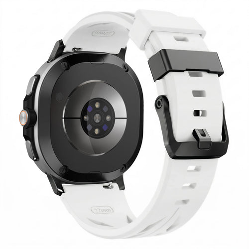 Race Silicone Strap, white, on a watch, 3/4 rear view