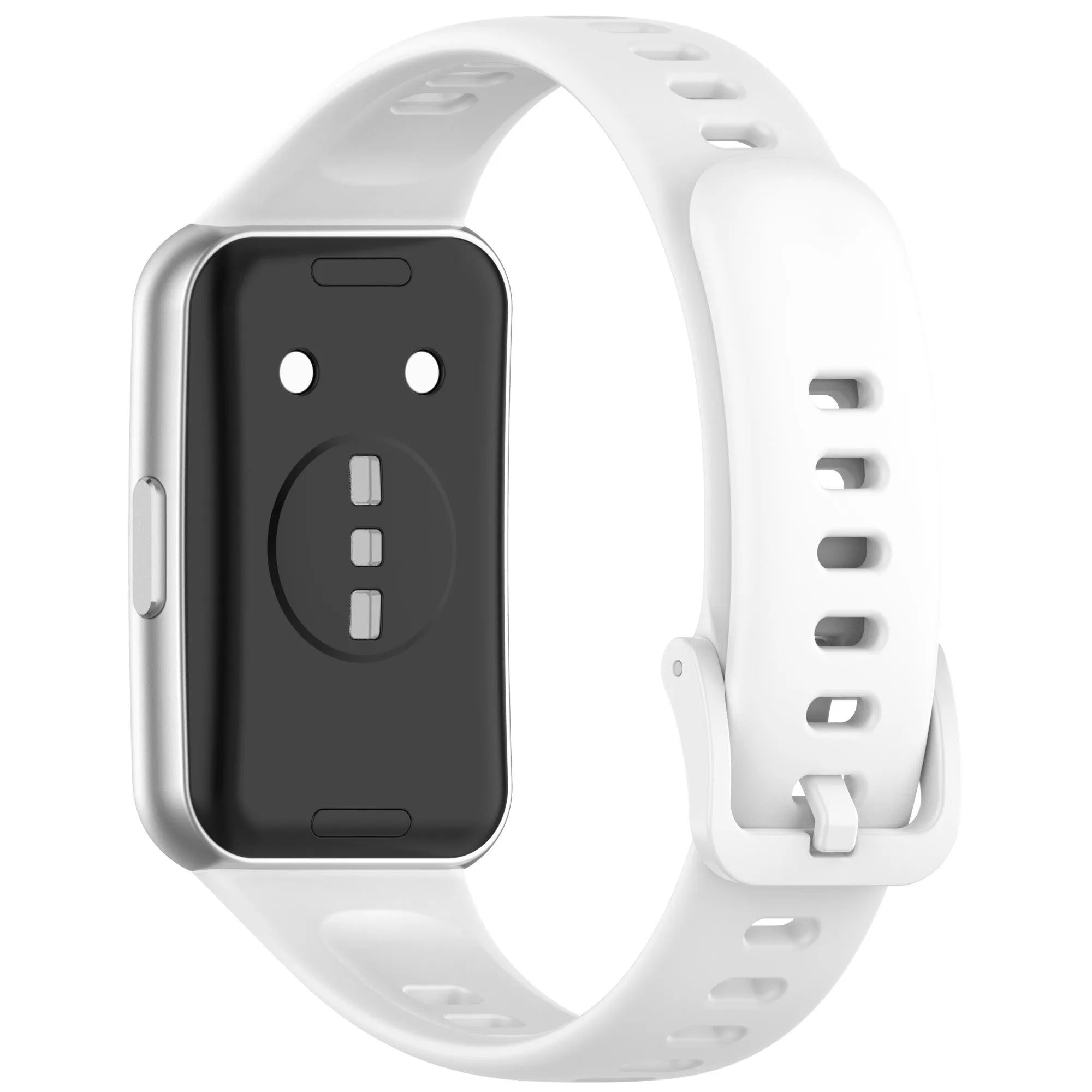 Silicone Strap, white, on a watch, 3/4 rear view