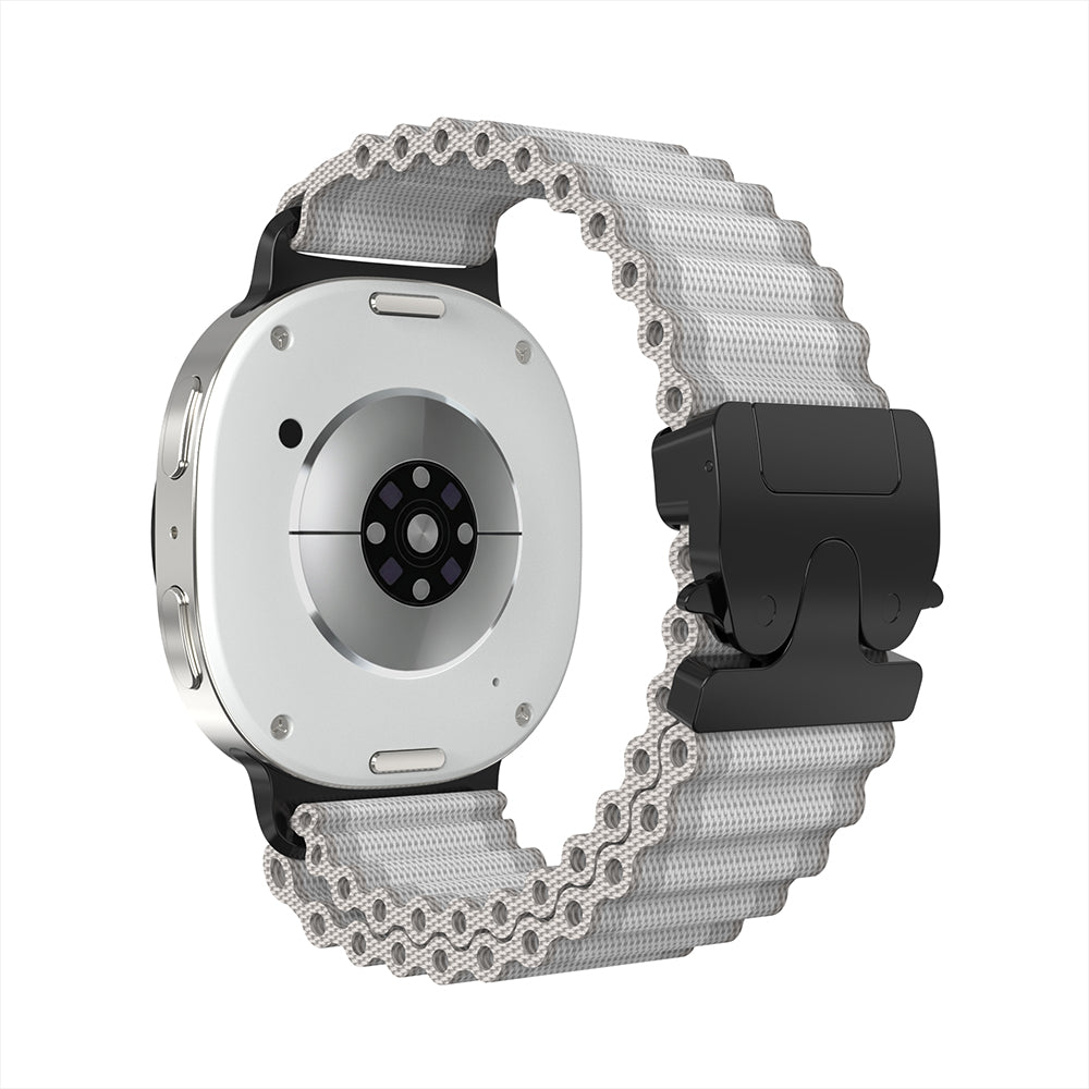 Samsung Galaxy Watch 8 Classic Outdoor Nylon Strap with P-Buckle (White with Black)