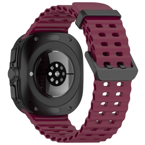 Silicone Ocean Strap, wine red, on a watch, 3/4 rear view