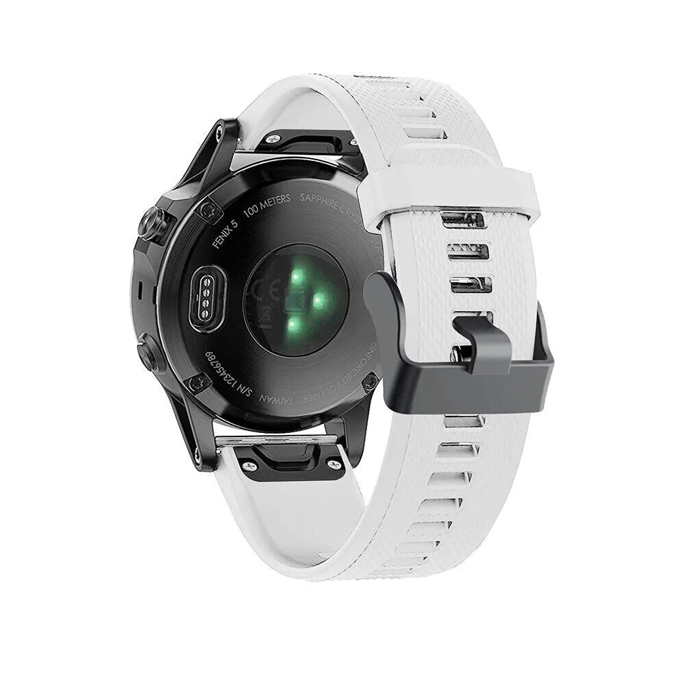 Silicone Strap, white, on a watch, 3/4 rear view