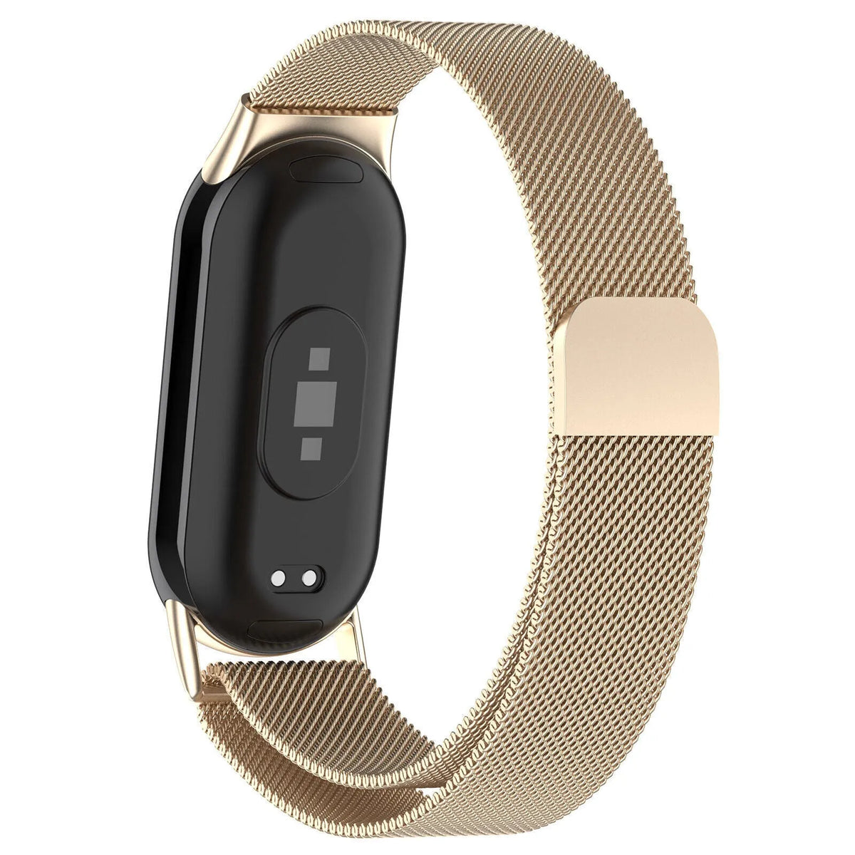 Milanese Strap, champagne, on a watch, 3/4 rear view