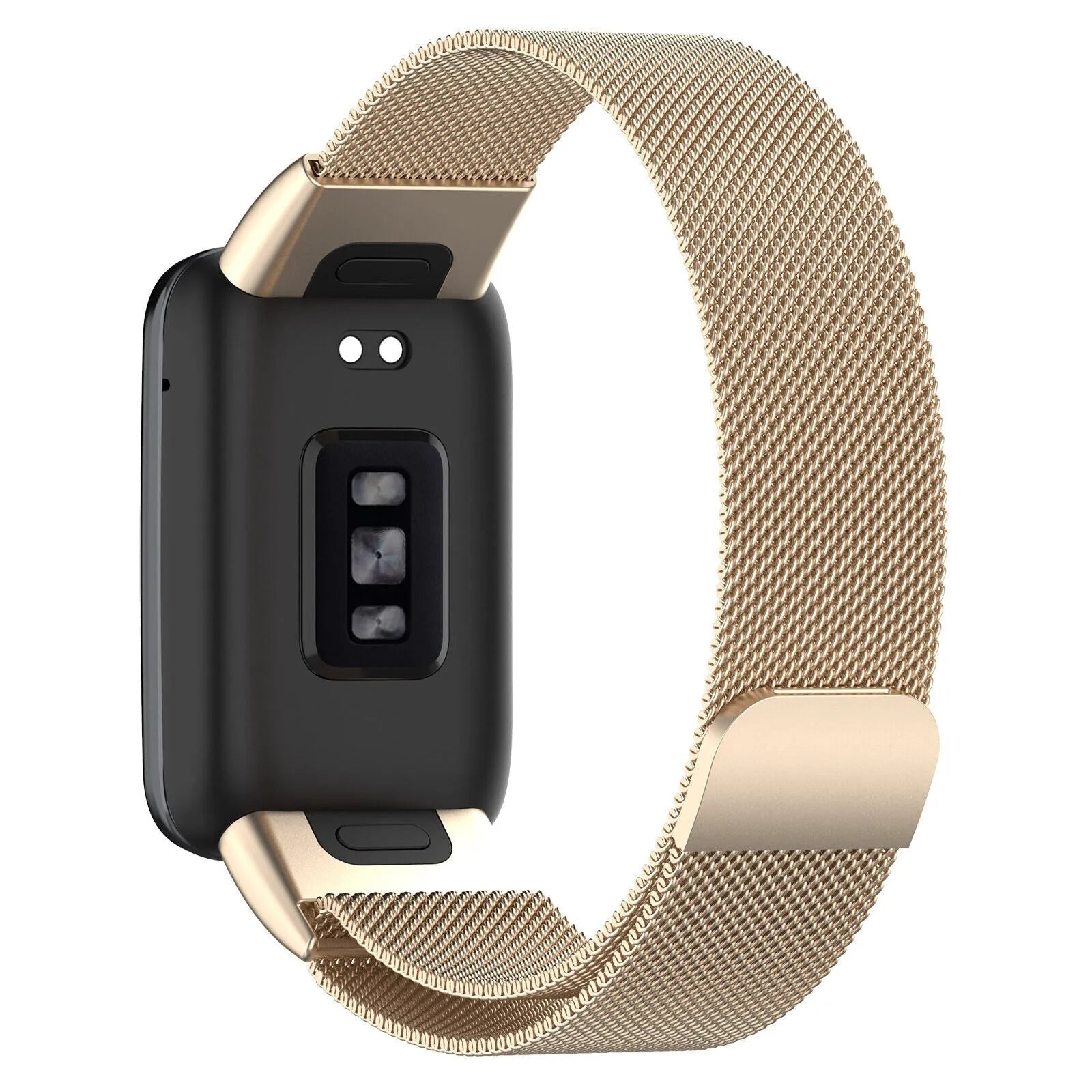 Milanese Strap, champagne, on a watch, 3/4 rear view