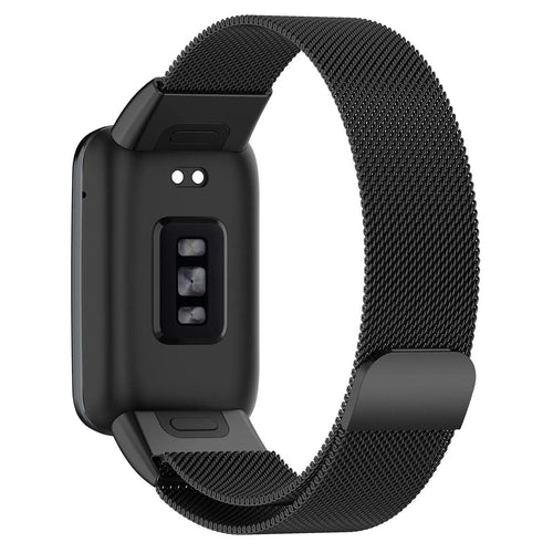 Milanese Strap, black, on a watch, 3/4 rear view