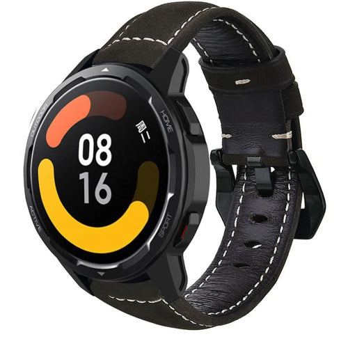 Leather Strap, black, on a watch, 3/4 rear view