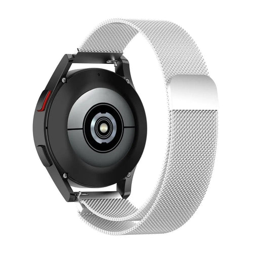 Milanese Strap, silver, on a watch, 3/4 rear view