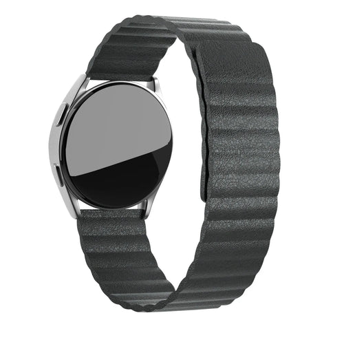 Leather Loop Strap, black, on a watch, 3/4 rear view