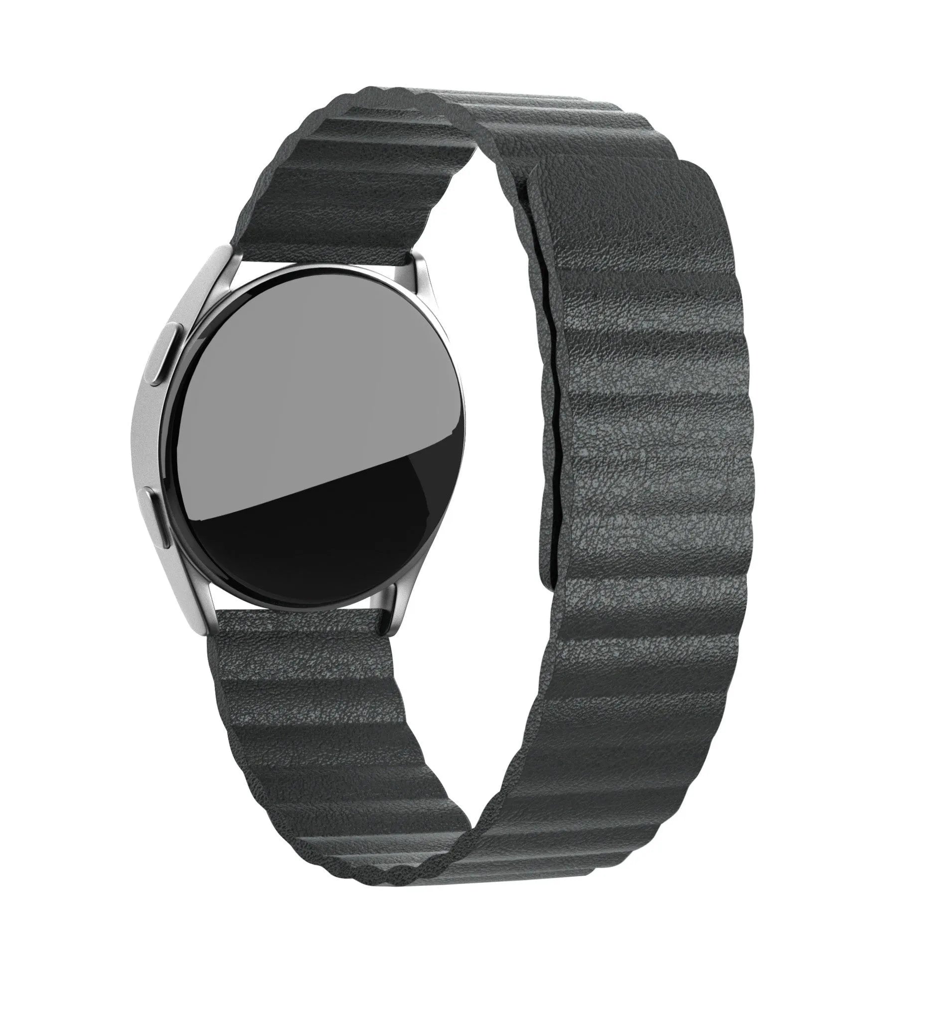 Leather Loop Strap, black, on a watch, 3/4 rear view