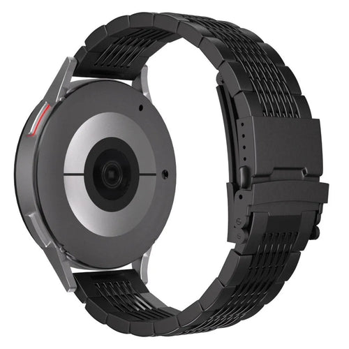 Luxury Steel Link Strap, black, on a watch, 3/4 rear view