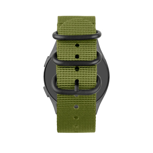 Buckled Nylon Strap, green, on a watch, direct front view