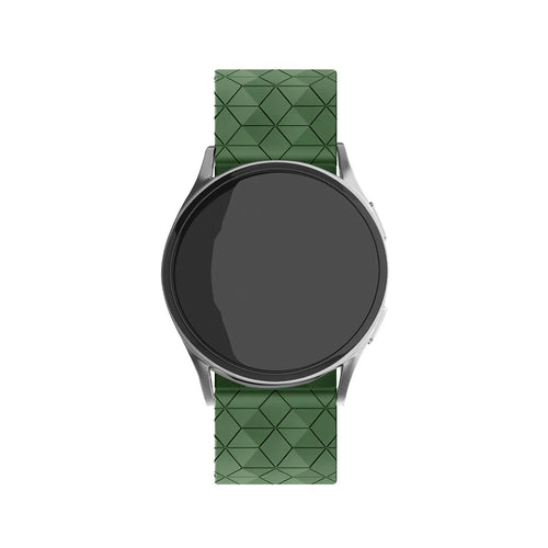Silicone Strap Hexagons, army green, on a watch, direct front view