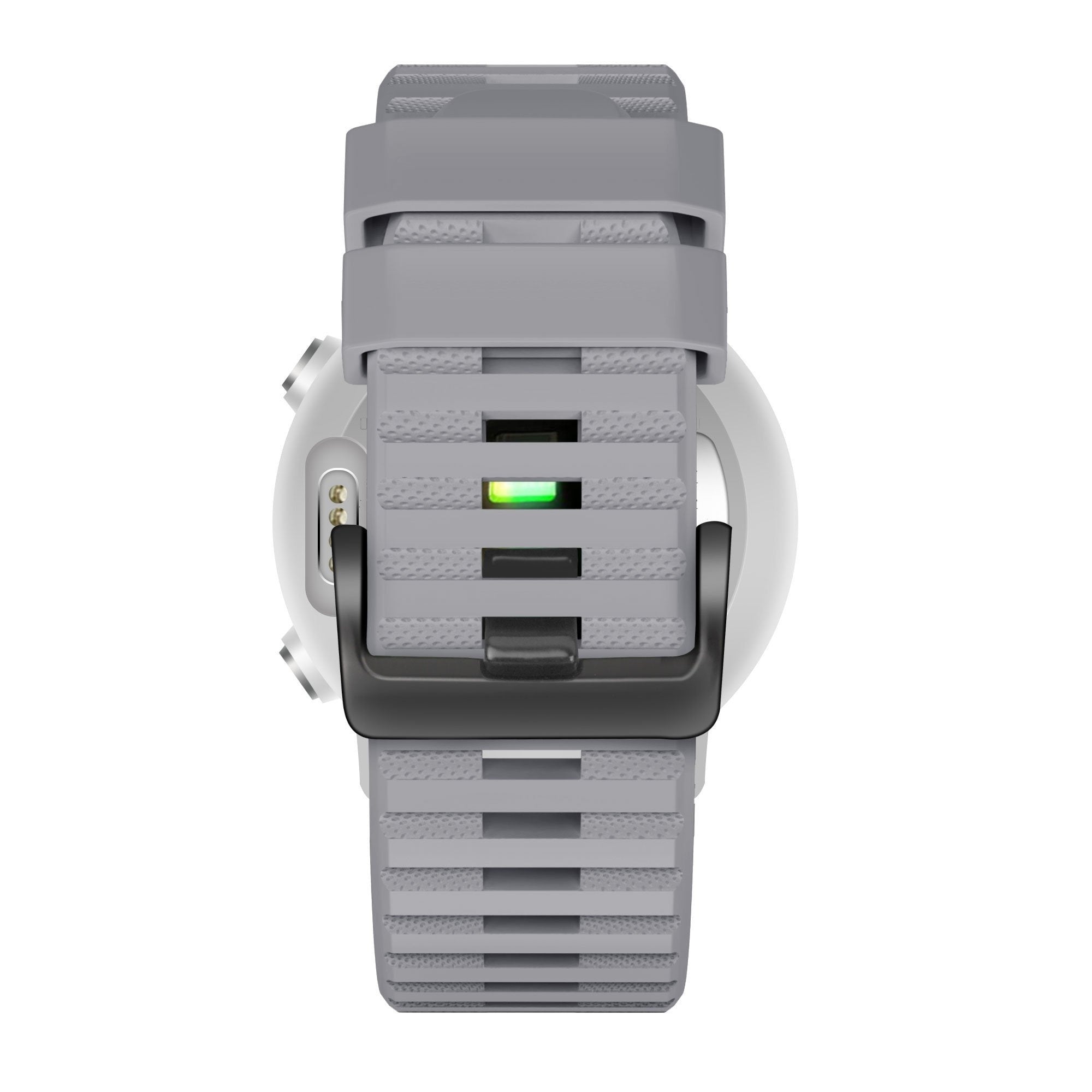 Buckled Silicone Strap, grey, on a watch, direct front view