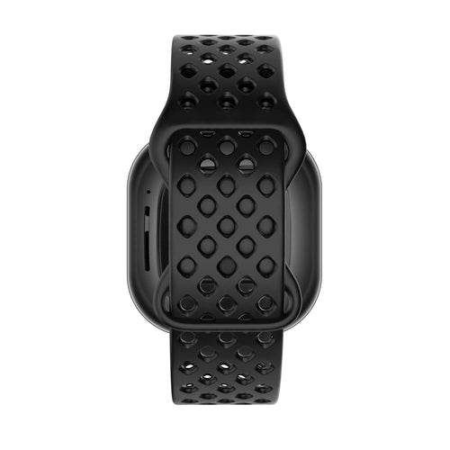 Silicone Sport Strap 'Air', black, on a watch, direct front view