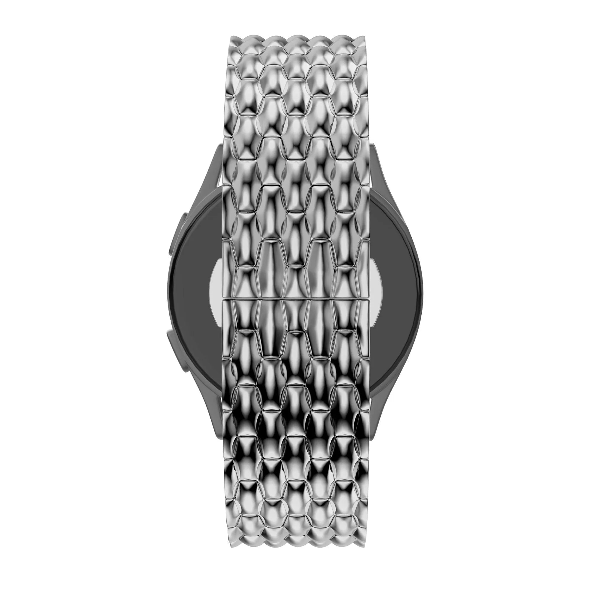 Steel Strap 'Dragon', silver, on a watch, direct front view