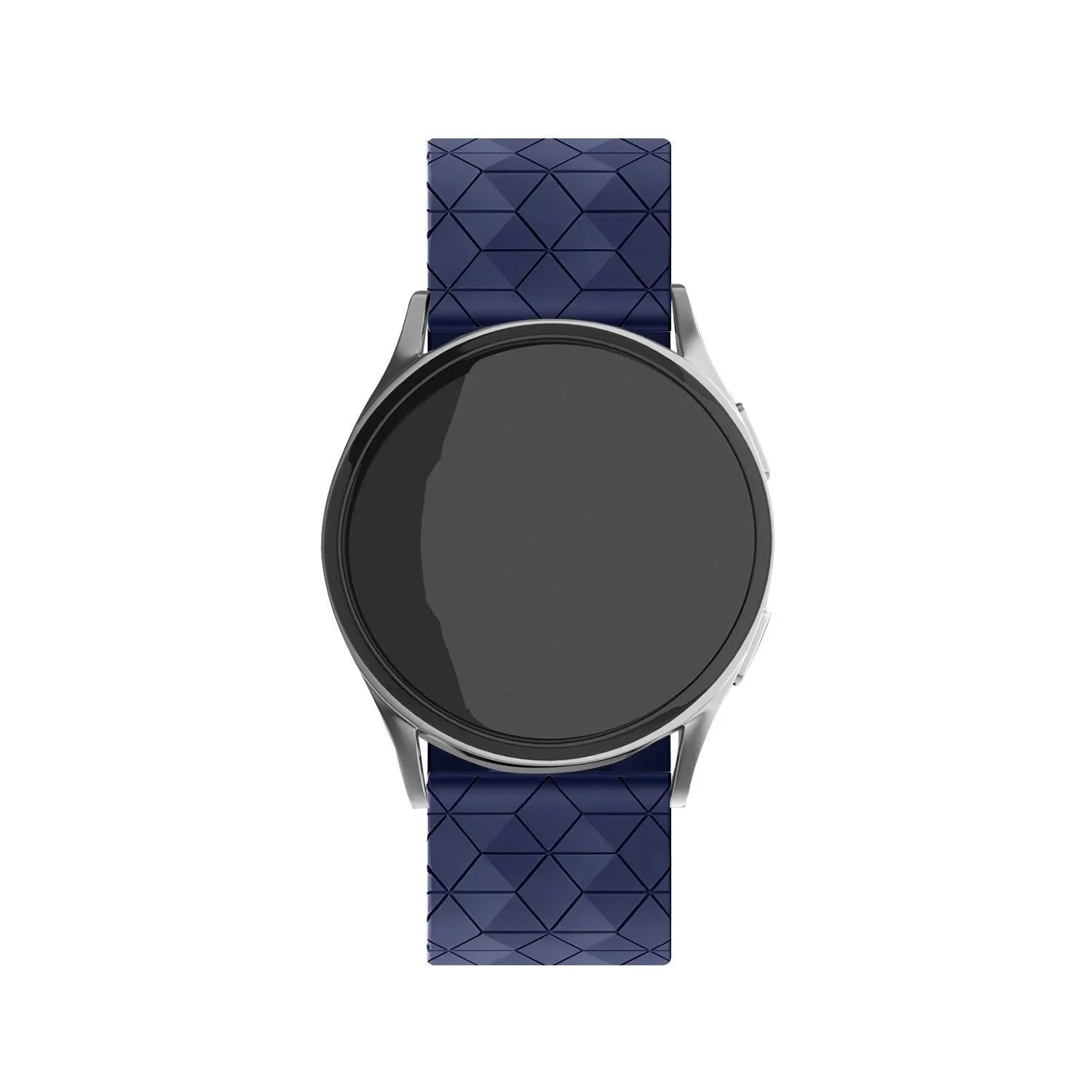 Silicone Strap Hexagons, dark blue, on a watch, direct front view