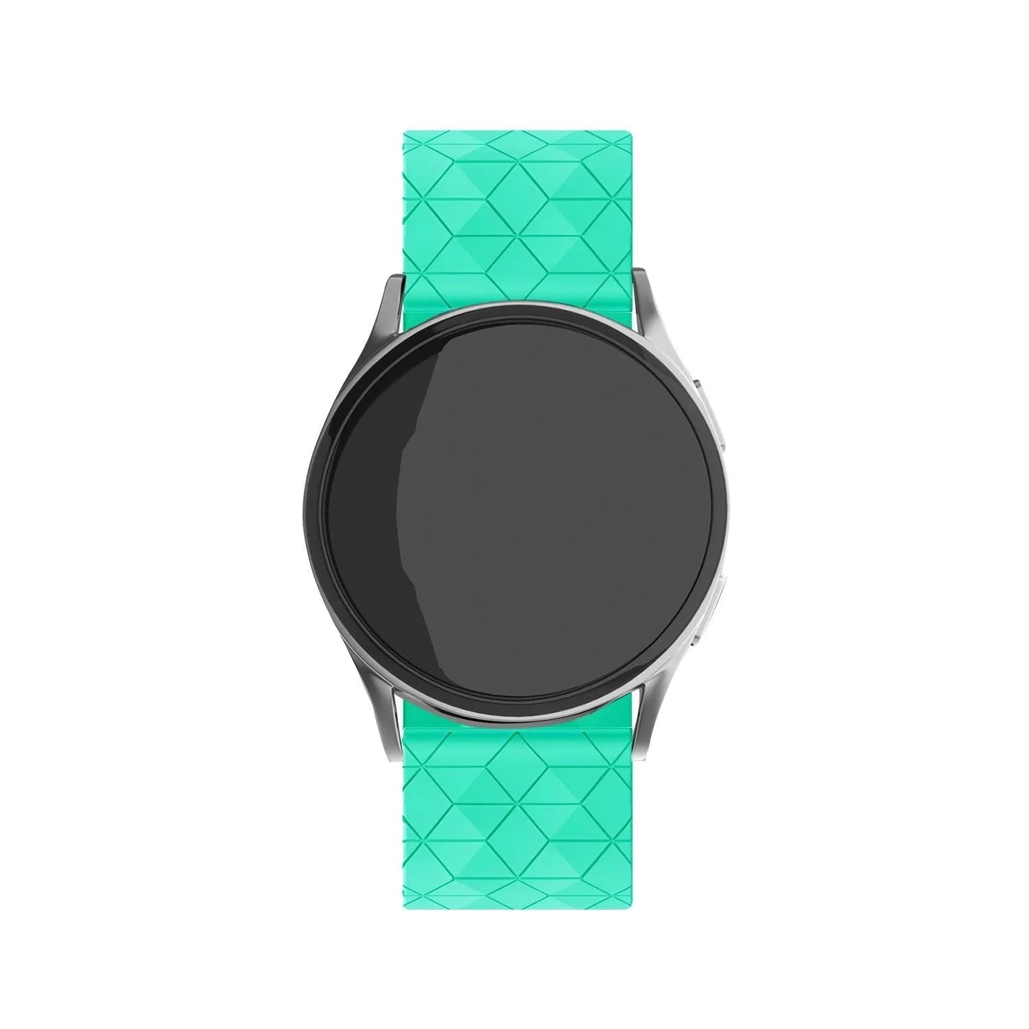 Silicone Strap Hexagons, aqua, on a watch, direct front view