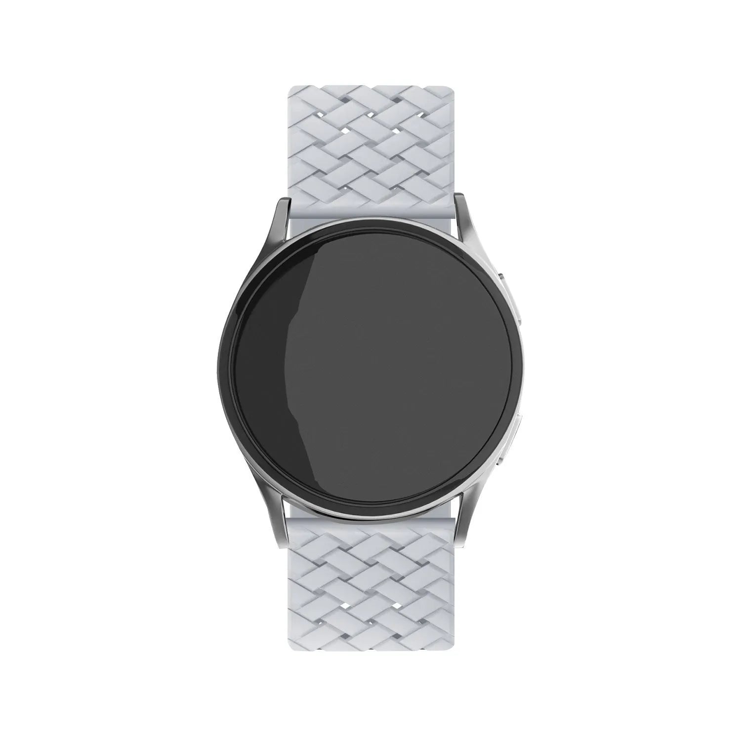 Braided Silicone Strap, grey, on a watch, direct front view