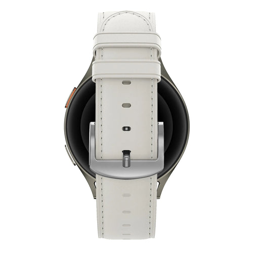 Leather Strap 'Easy Fit', white, on a watch, direct front view