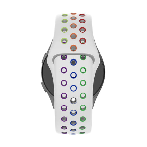 Silicone Sport Strap 'Deluxe', white/colourful, on a watch, direct front view