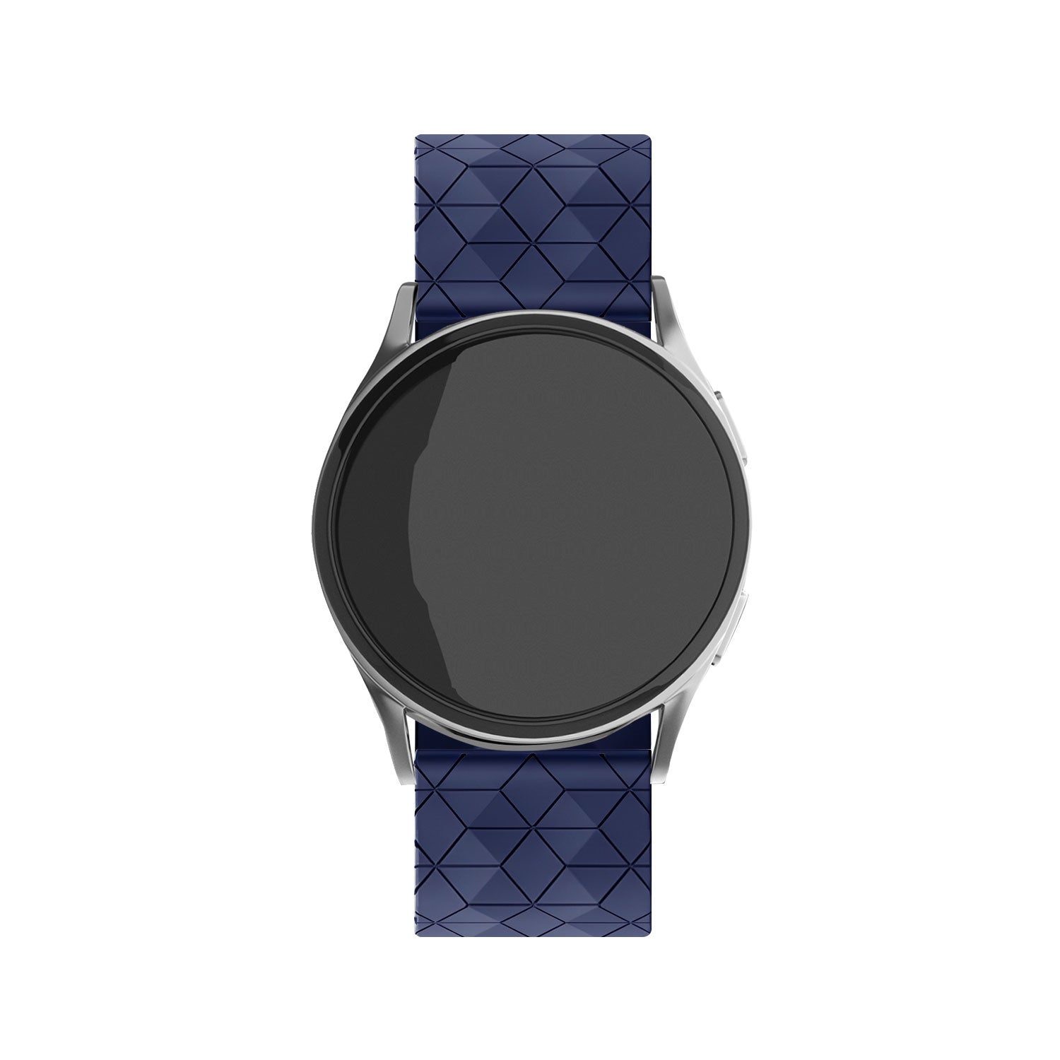 Silicone Strap Hexagons, dark blue, on a watch, direct front view