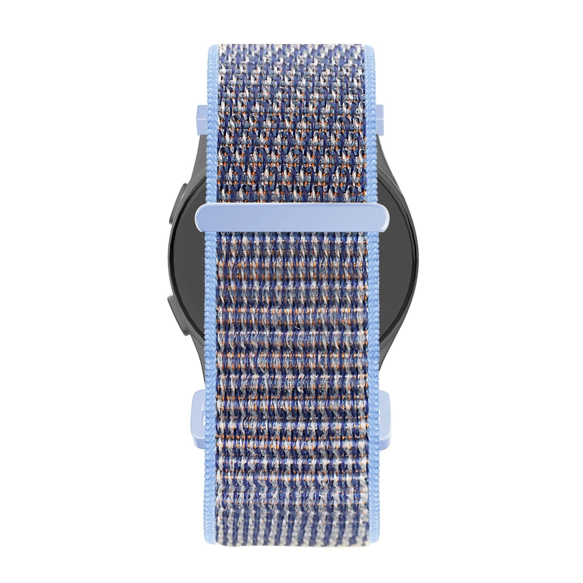 Nylon Loop Strap, azure blue, on a watch, direct front view