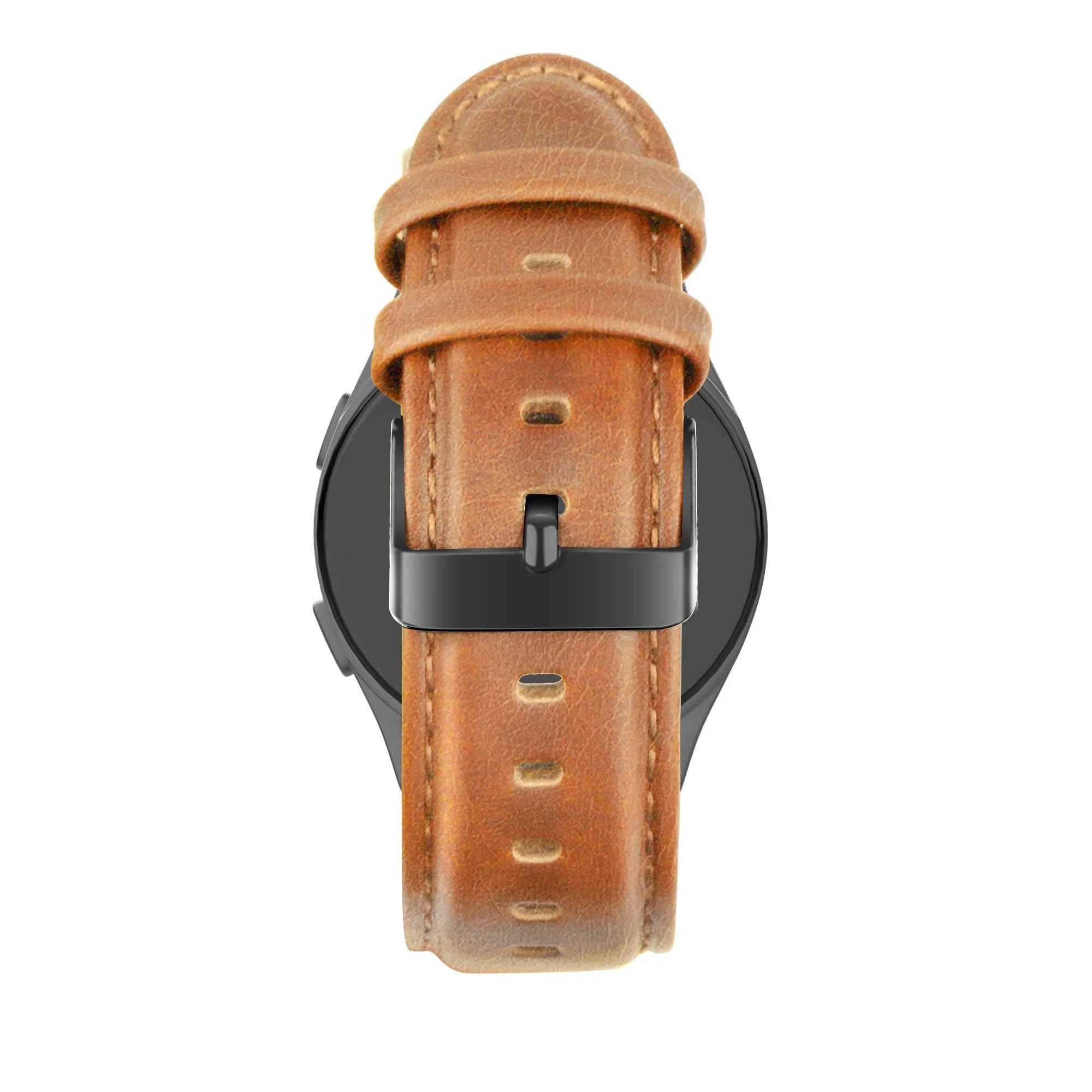 Leather Strap 'Classic', brown, on a watch, direct front view
