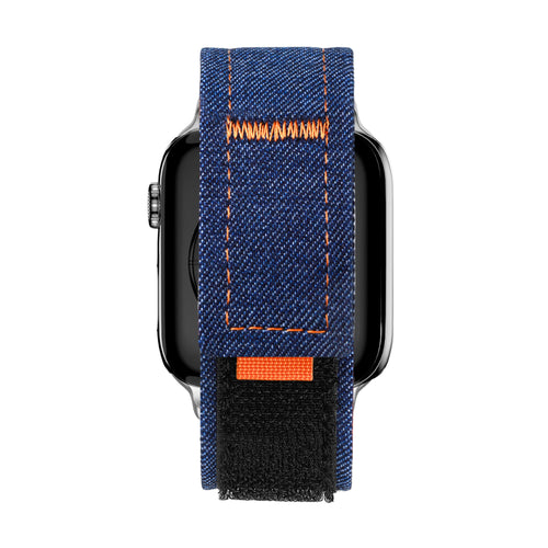 Nylon Denim Strap, blue, on a watch, direct front view
