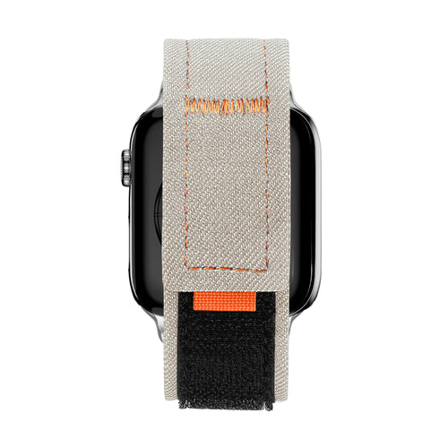 Nylon Denim Strap, beige, on a watch, direct front view
