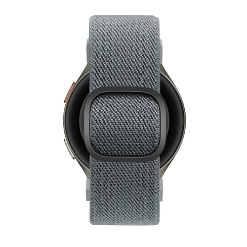 Nylon Elastic Strap 'Easy Fit', grey-blue, on a watch, direct front view