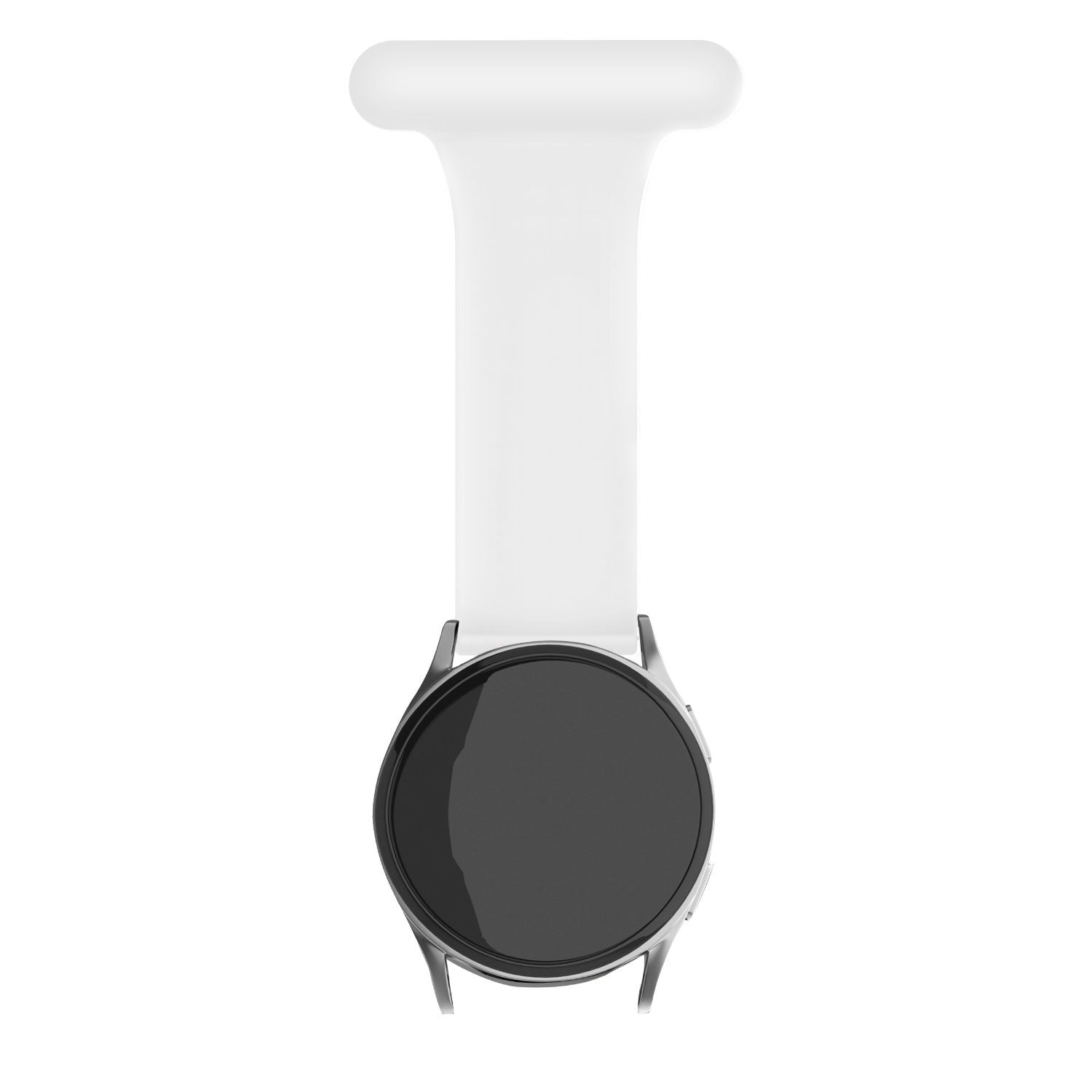 Silicone Nurse Fob, white, on a watch, direct front view