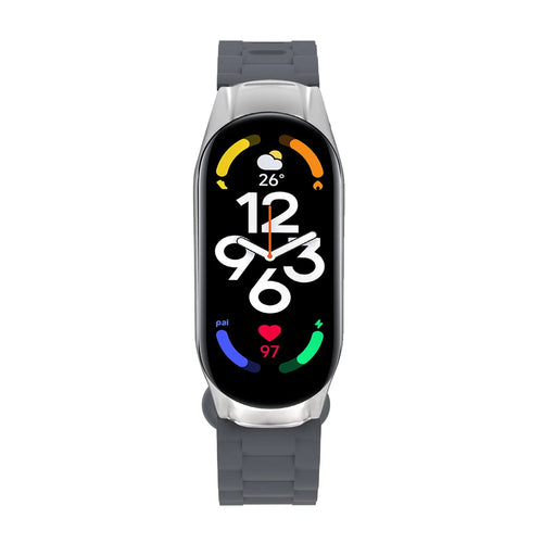 Silicone TPU Strap with Frame, dark grey, on a watch, direct front view