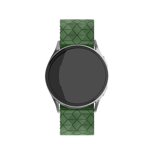 Silicone Strap Hexagons, army green, on a watch, direct front view