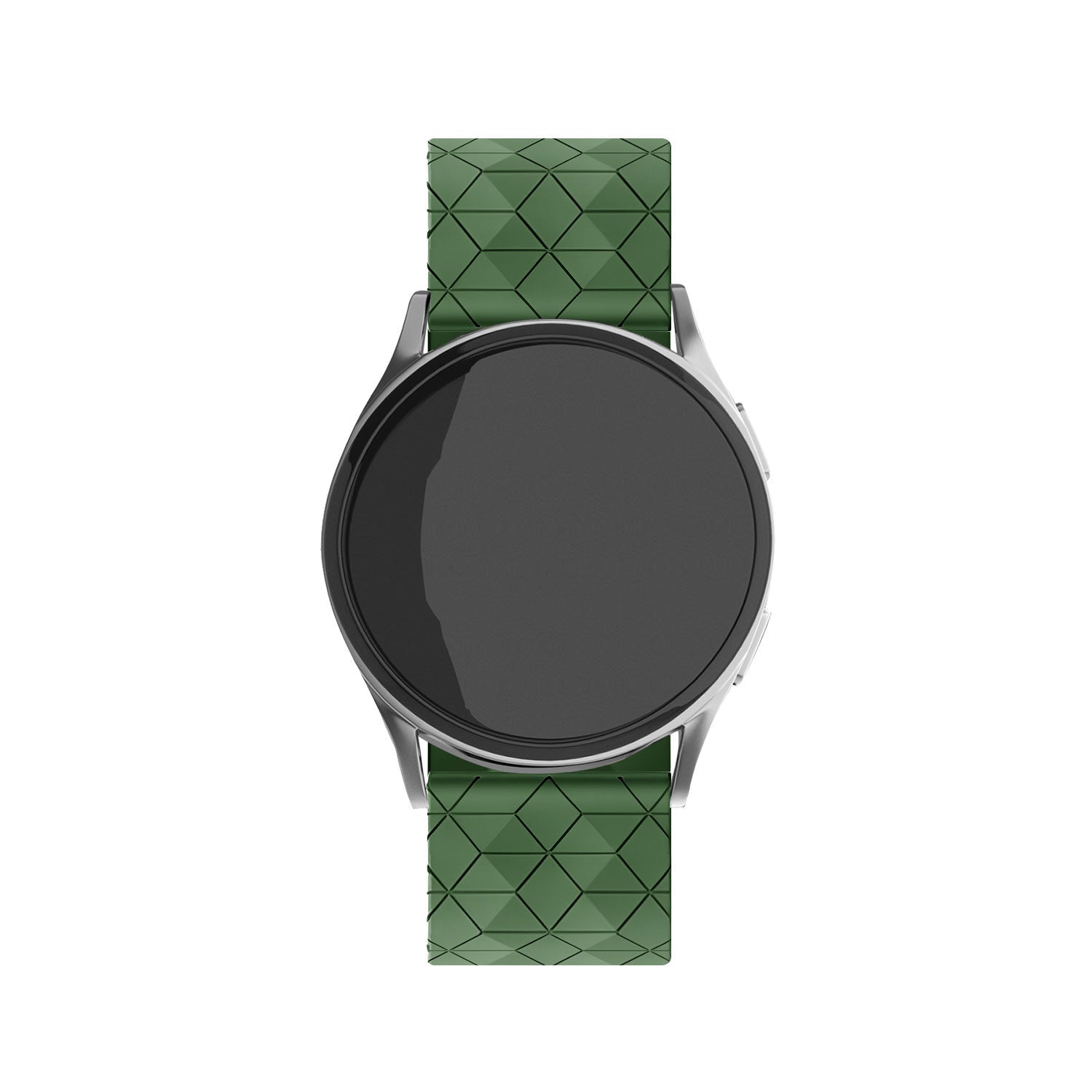 Silicone Strap Hexagons, army green, on a watch, direct front view