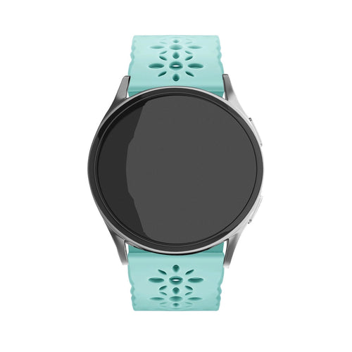 Patterned Silicone Strap, blue sea green, on a watch, direct front view