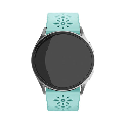 Patterned Silicone Strap, blue sea green, on a watch, direct front view