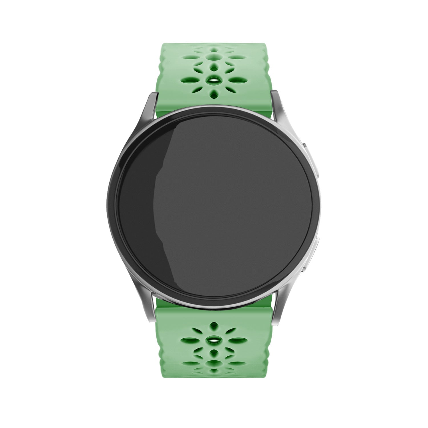 Patterned Silicone Strap, green, on a watch, direct front view
