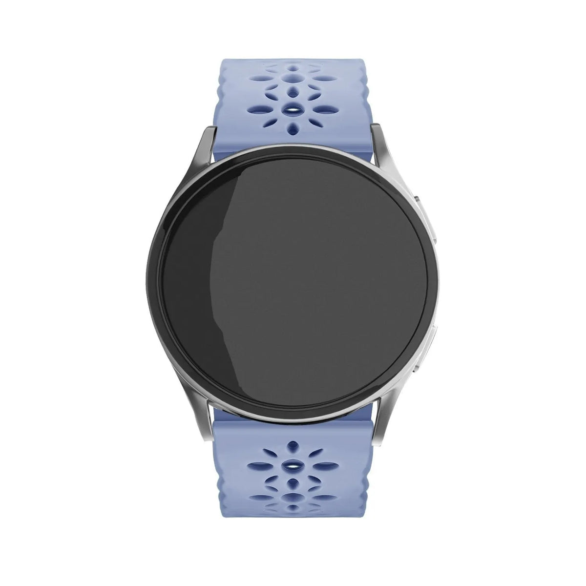 Patterned Silicone Strap, lavender grey, on a watch, direct front view