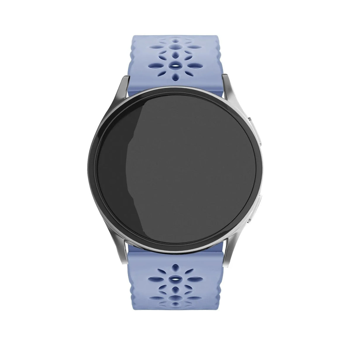Patterned Silicone Strap, lavender grey, on a watch, direct front view