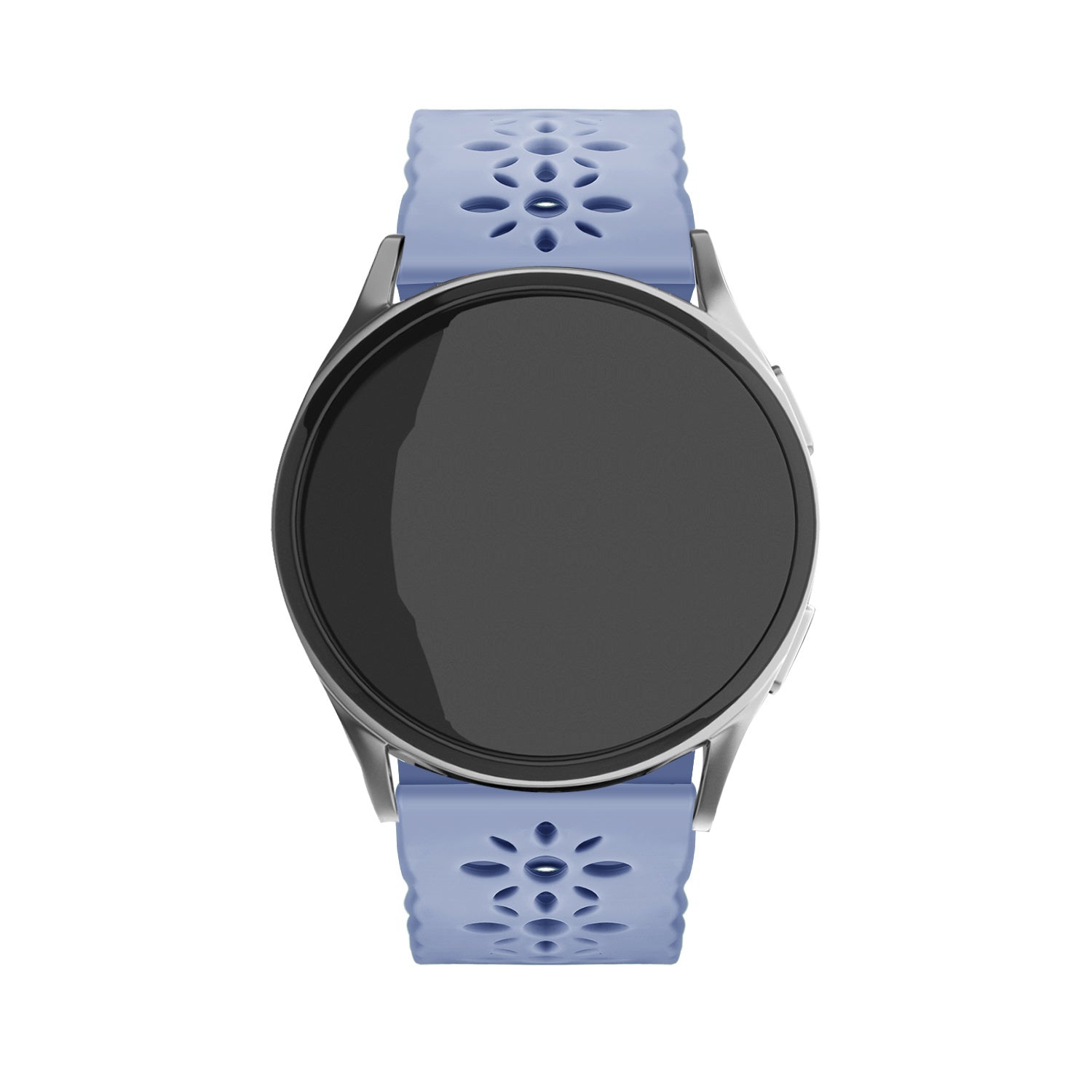Patterned Silicone Strap, lavender grey, on a watch, direct front view