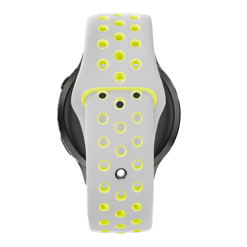 Silicone Sport Strap 'Deluxe', grey/yellow, on a watch, direct front view