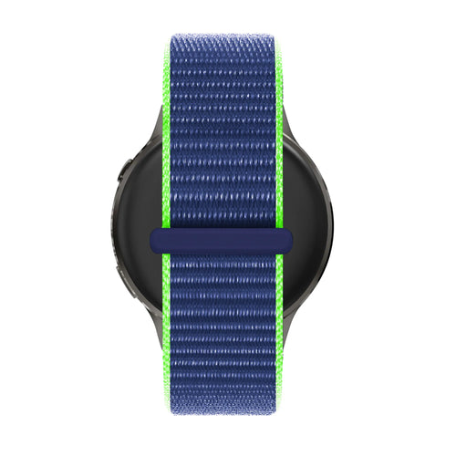 Nylon Loop Strap, blue/lime, on a watch, direct front view