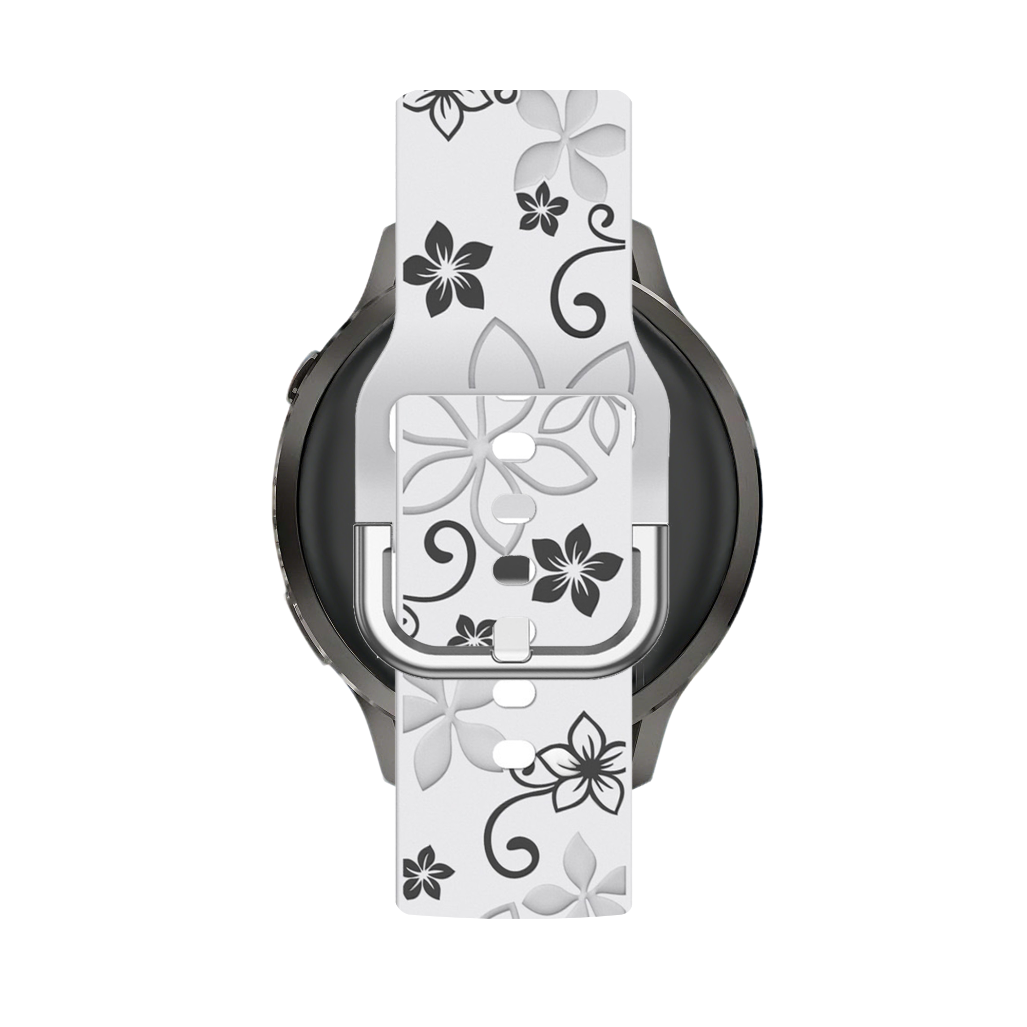 Bandz Garmin Forerunner 265s Silicone Strap 'Flowers' (White/Black)