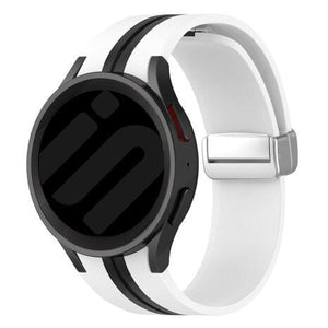 Silicone Magnetic Sport Strap, white/black, on a watch, direct front view