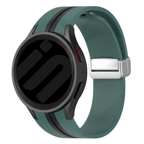 Silicone Magnetic Sport Strap, green/black, on a watch, direct front view